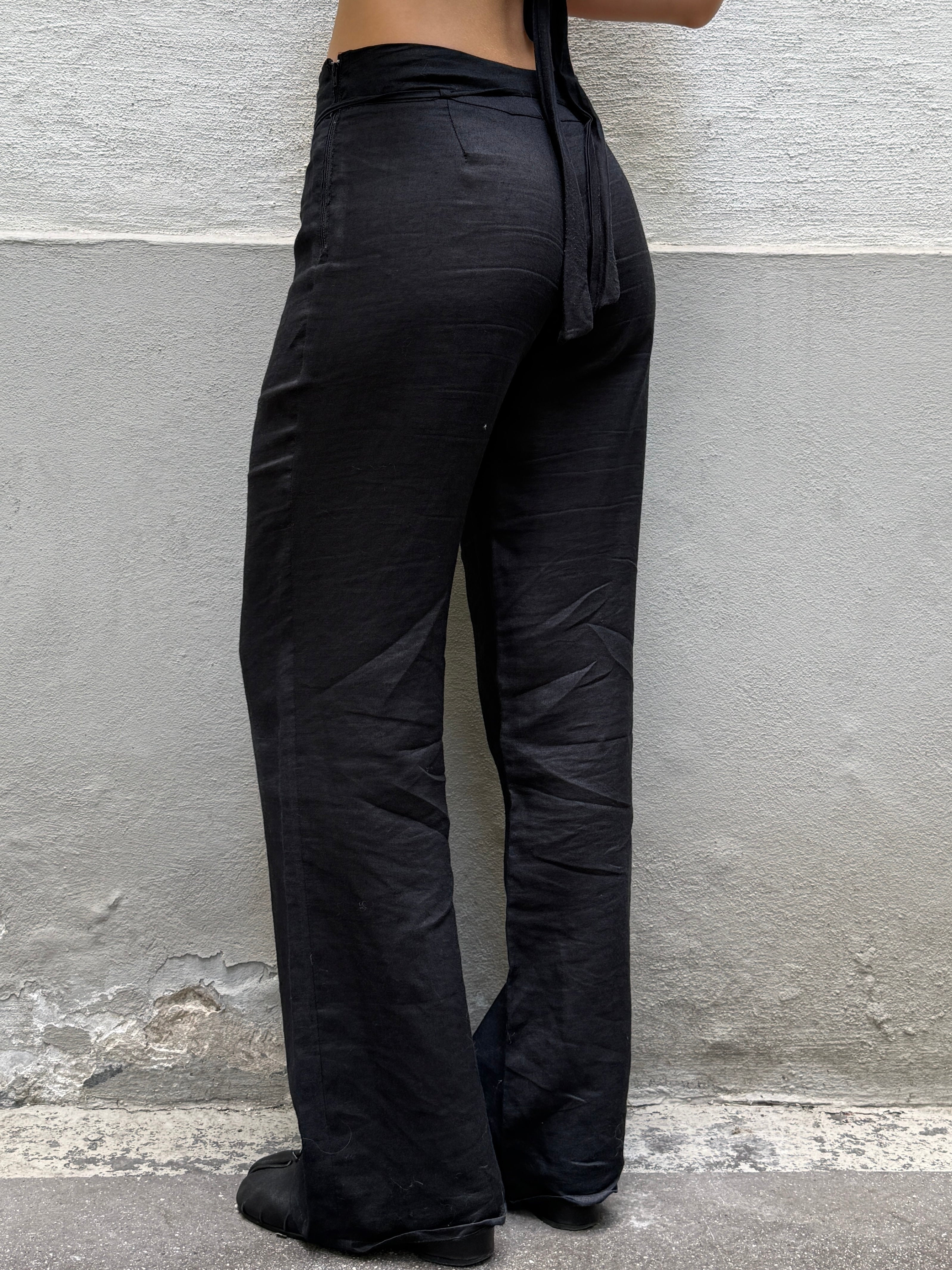 Vintage Ramie Black Straight Leg Trousers S