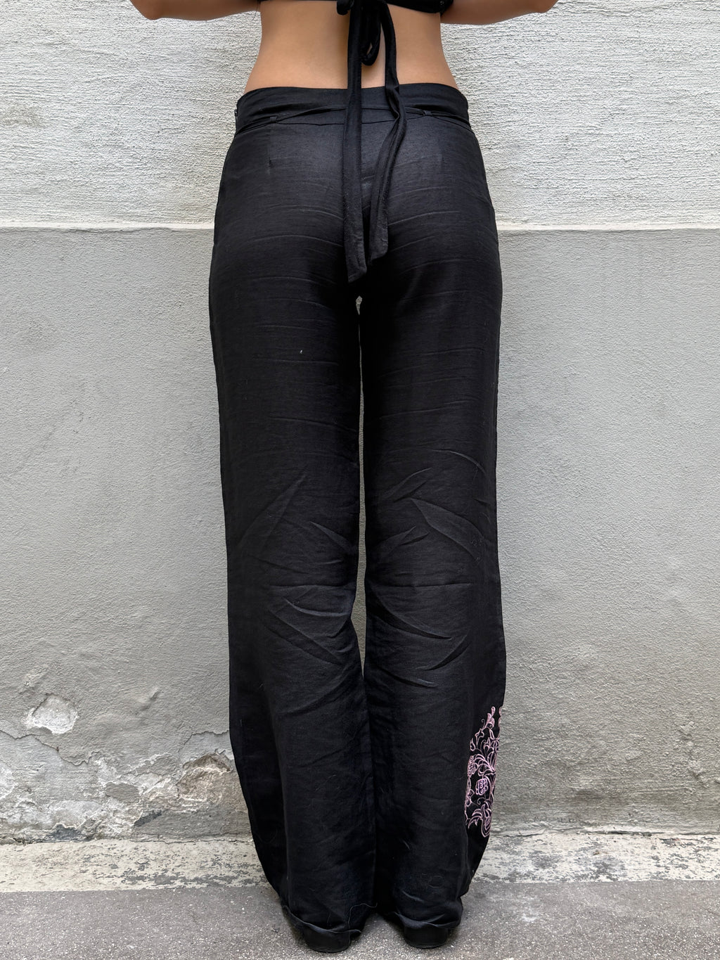 Vintage Ramie Black Straight Leg Trousers S