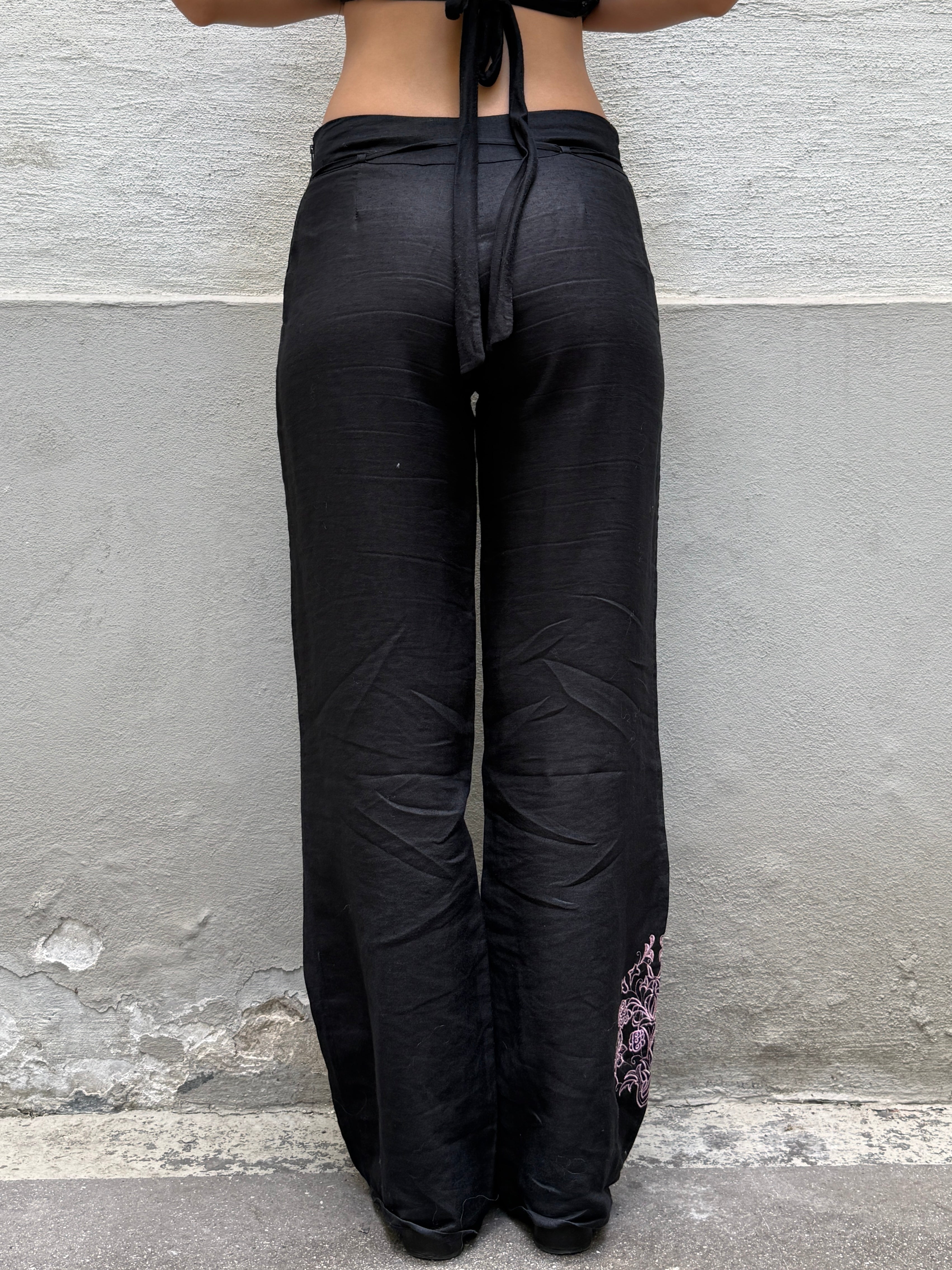 Vintage Ramie Black Straight Leg Trousers S