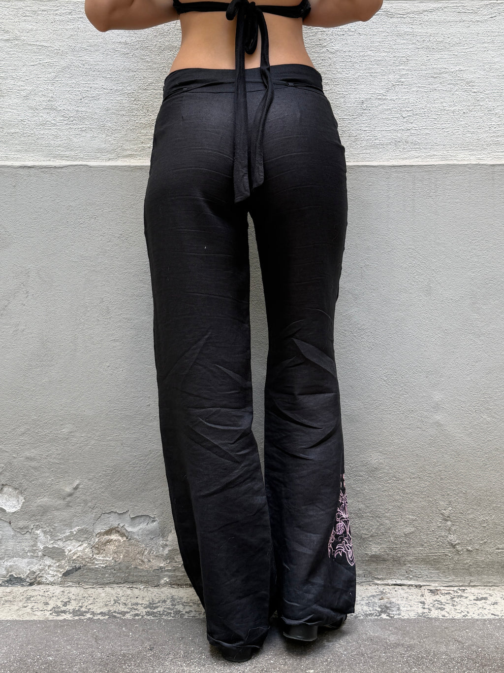 Vintage Ramie Black Straight Leg Trousers S