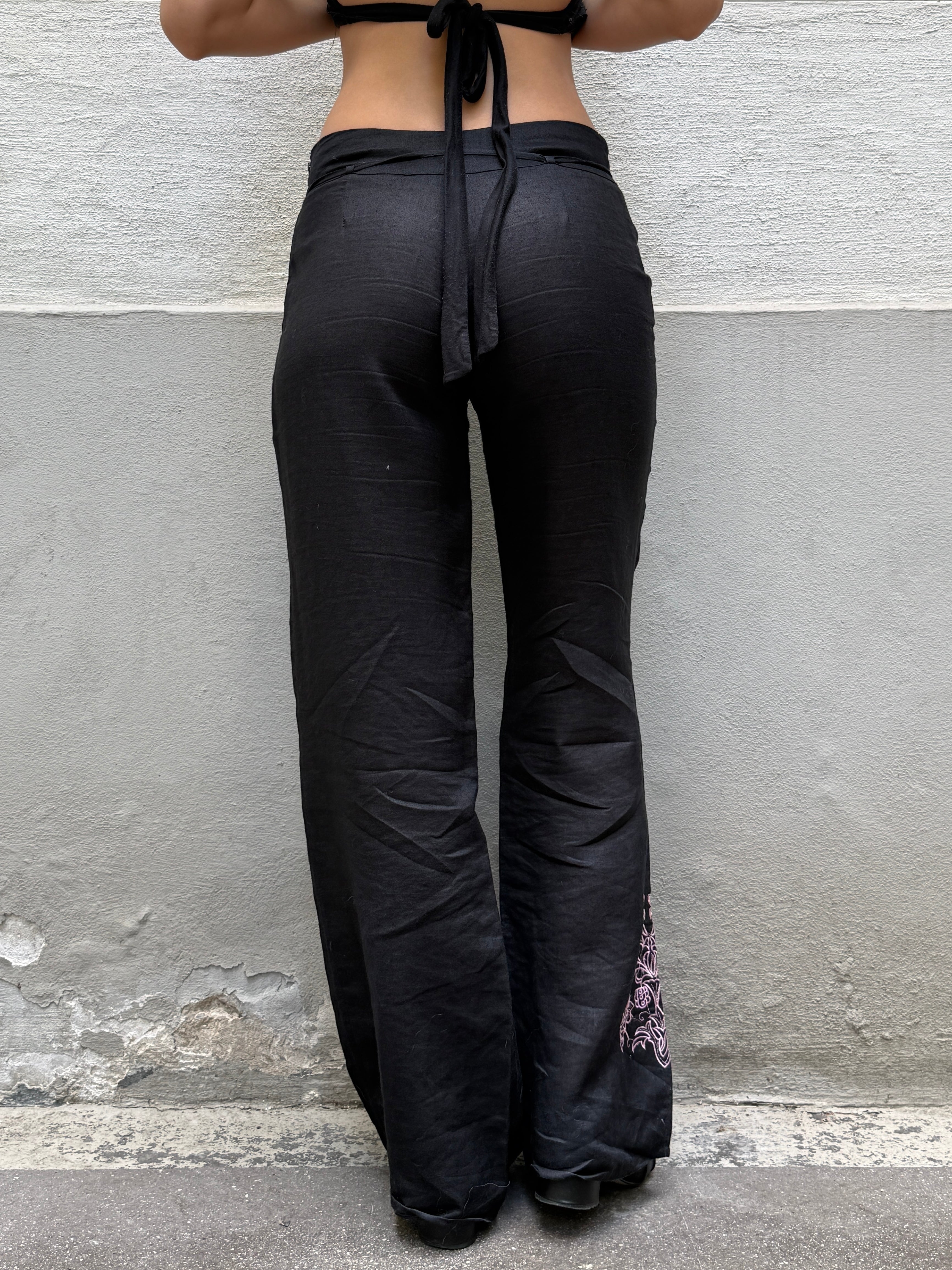Vintage Ramie Black Straight Leg Trousers S