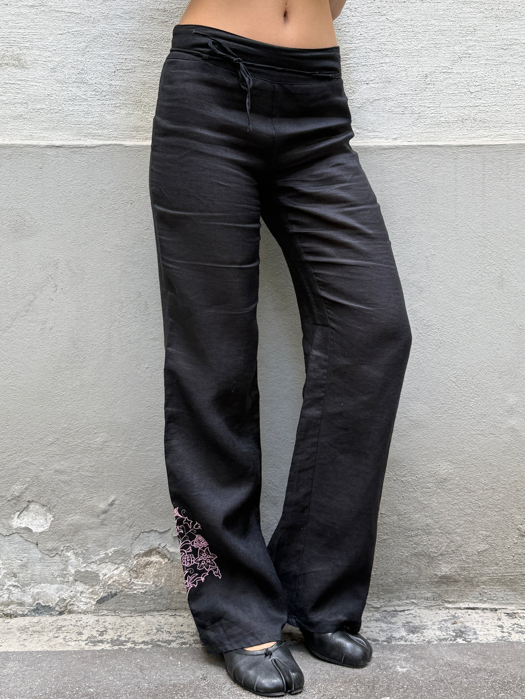 Vintage Ramie Black Straight Leg Trousers S