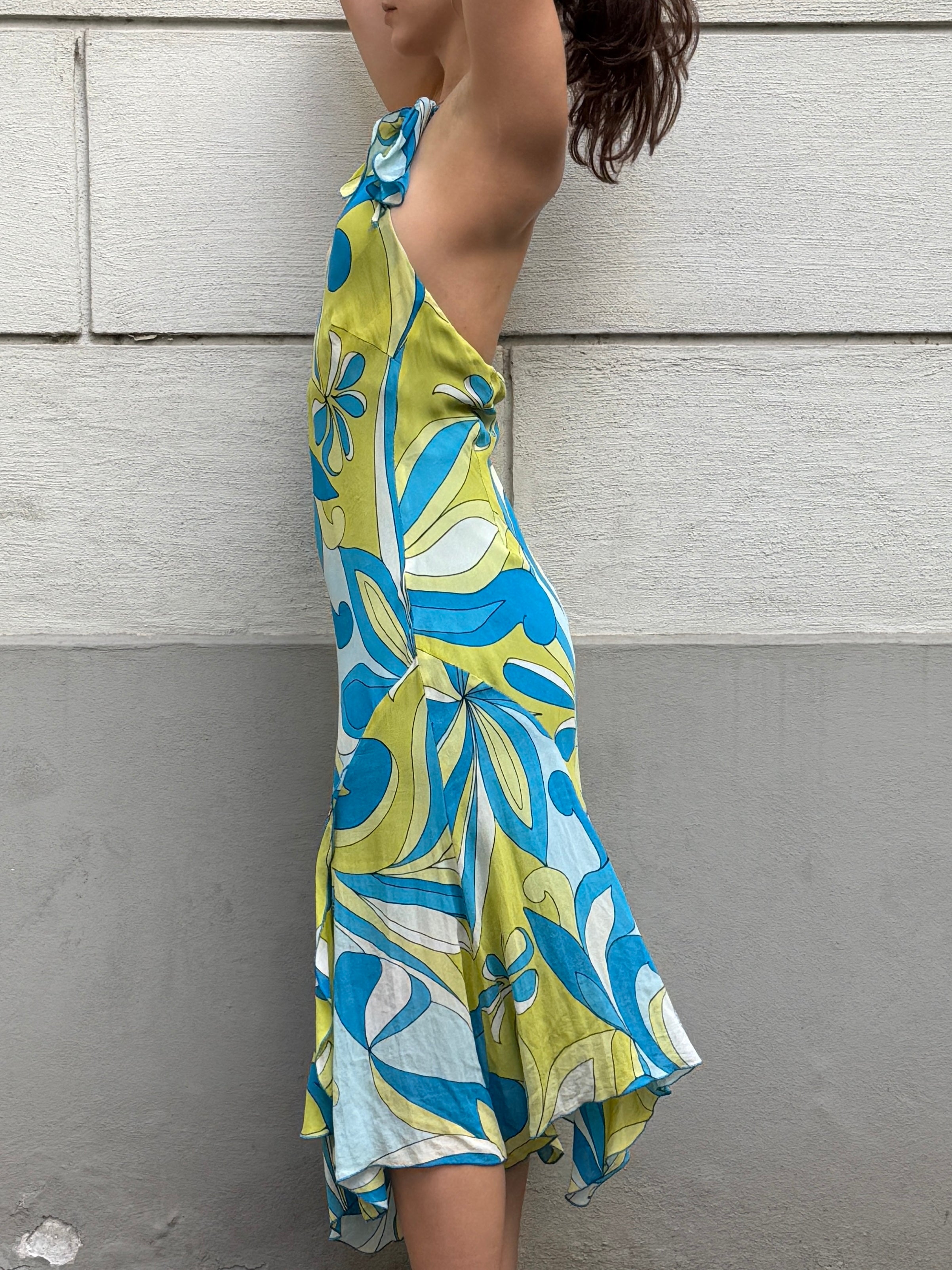 Vintage Y2K 100% Viscose Halter Print Midi Dress S