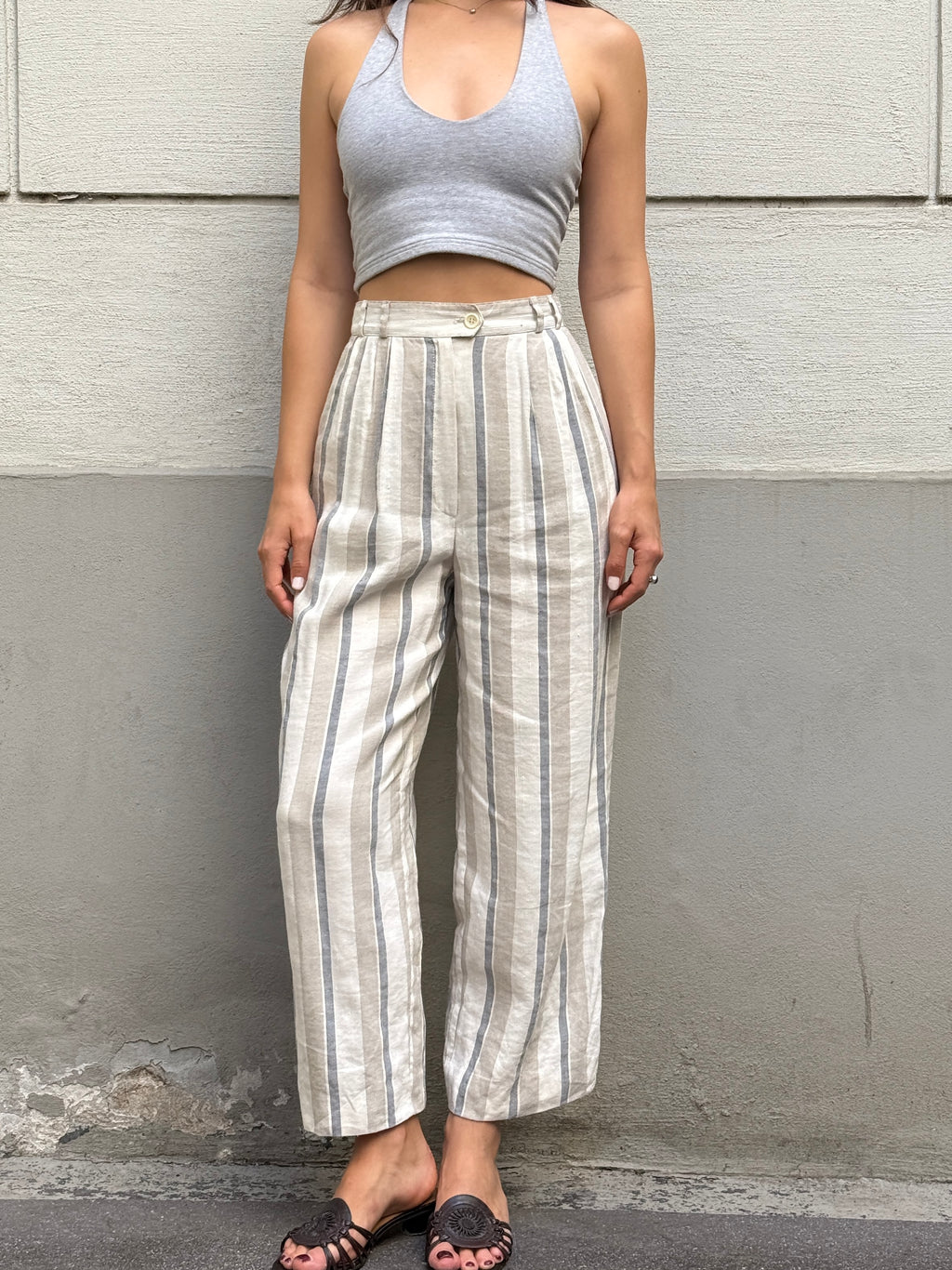 Vintage High Waisted 100% Linen Trousers S