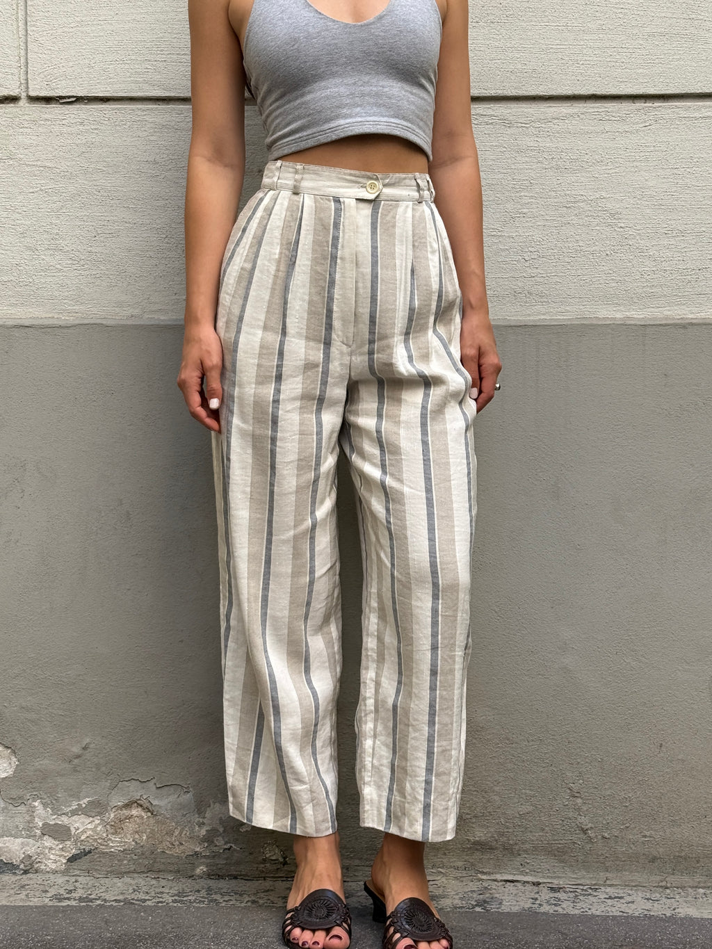 Vintage High Waisted 100% Linen Trousers S