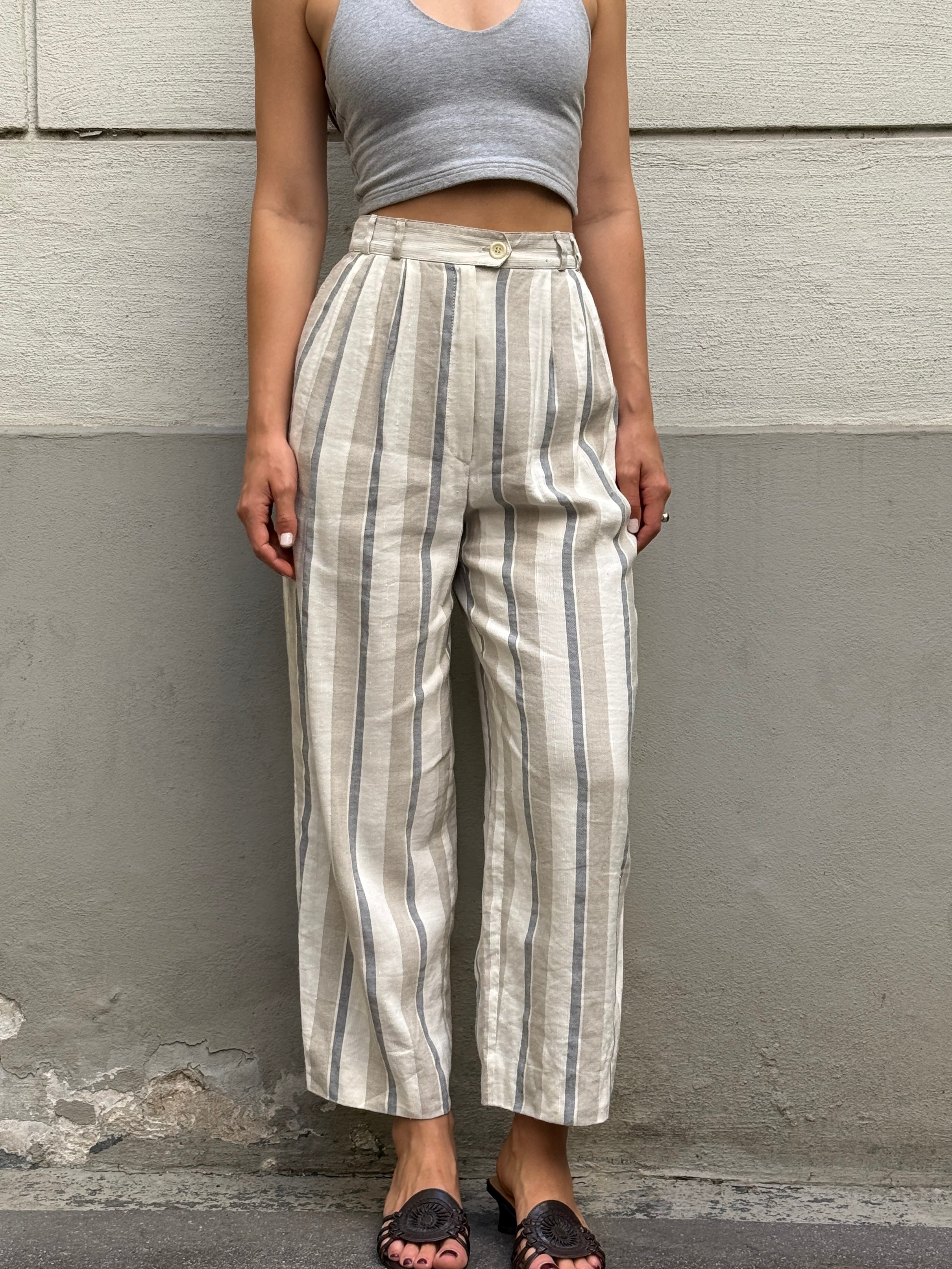 Vintage High Waisted 100% Linen Trousers S
