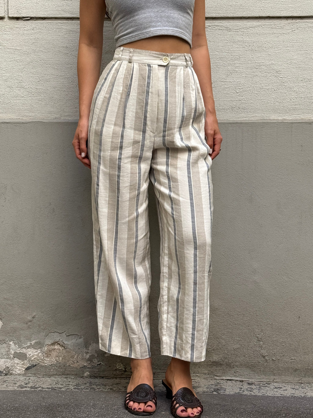 Vintage High Waisted 100% Linen Trousers S