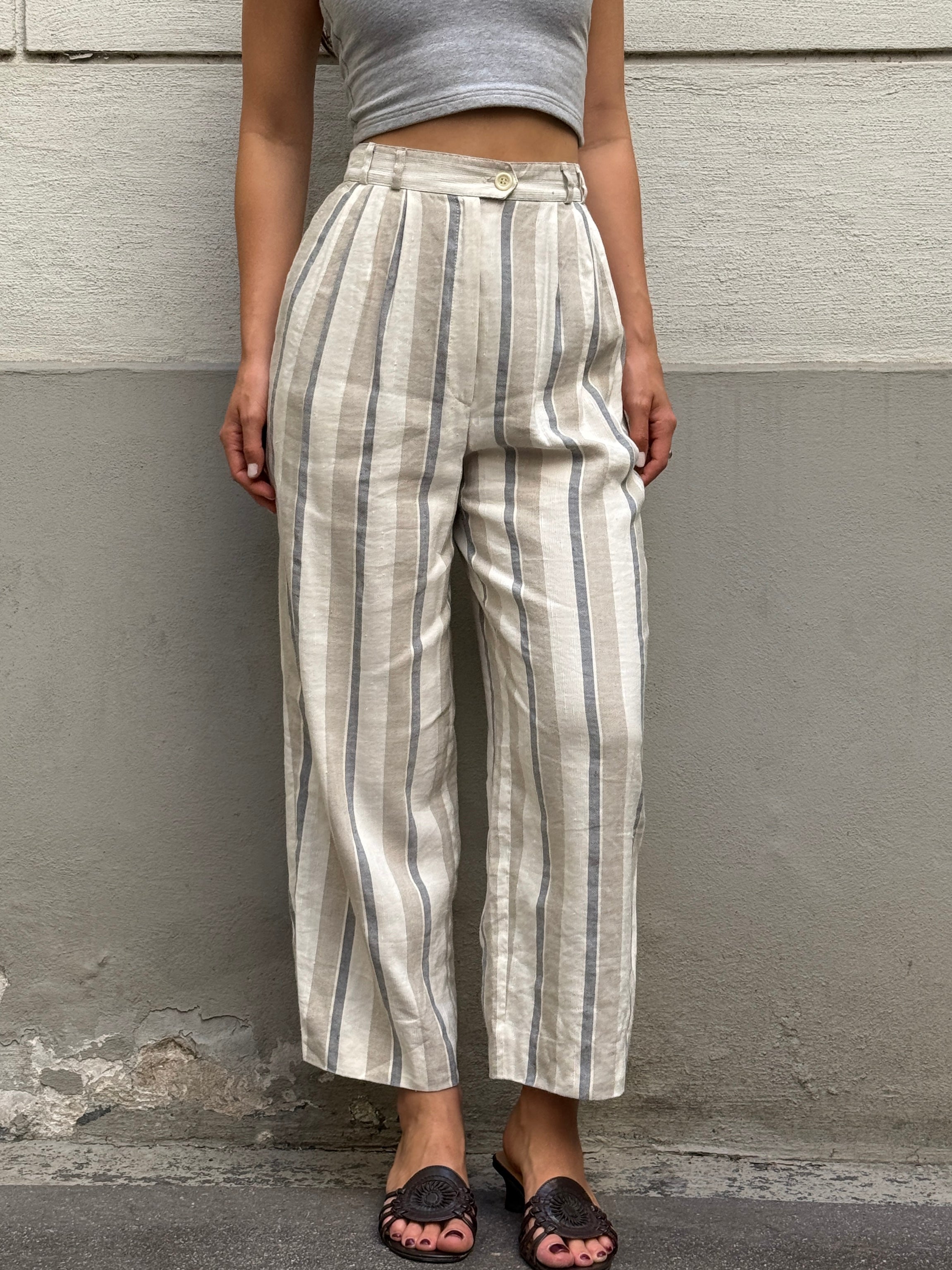 Vintage High Waisted 100% Linen Trousers S