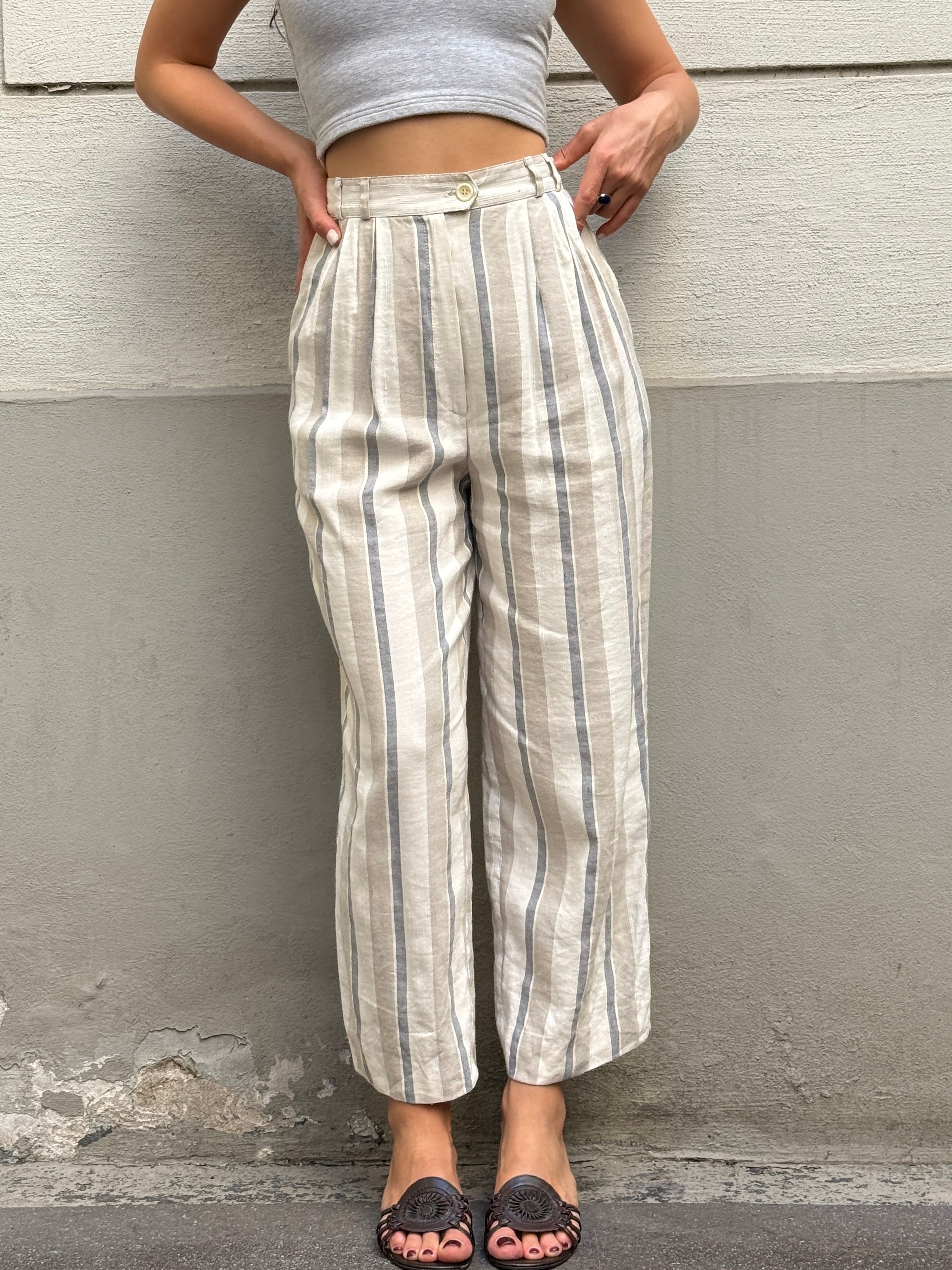 Vintage High Waisted 100% Linen Trousers S