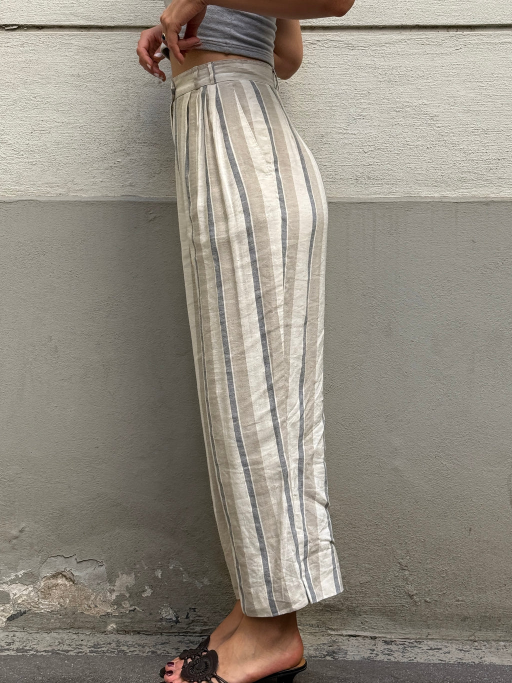 Vintage High Waisted 100% Linen Trousers S