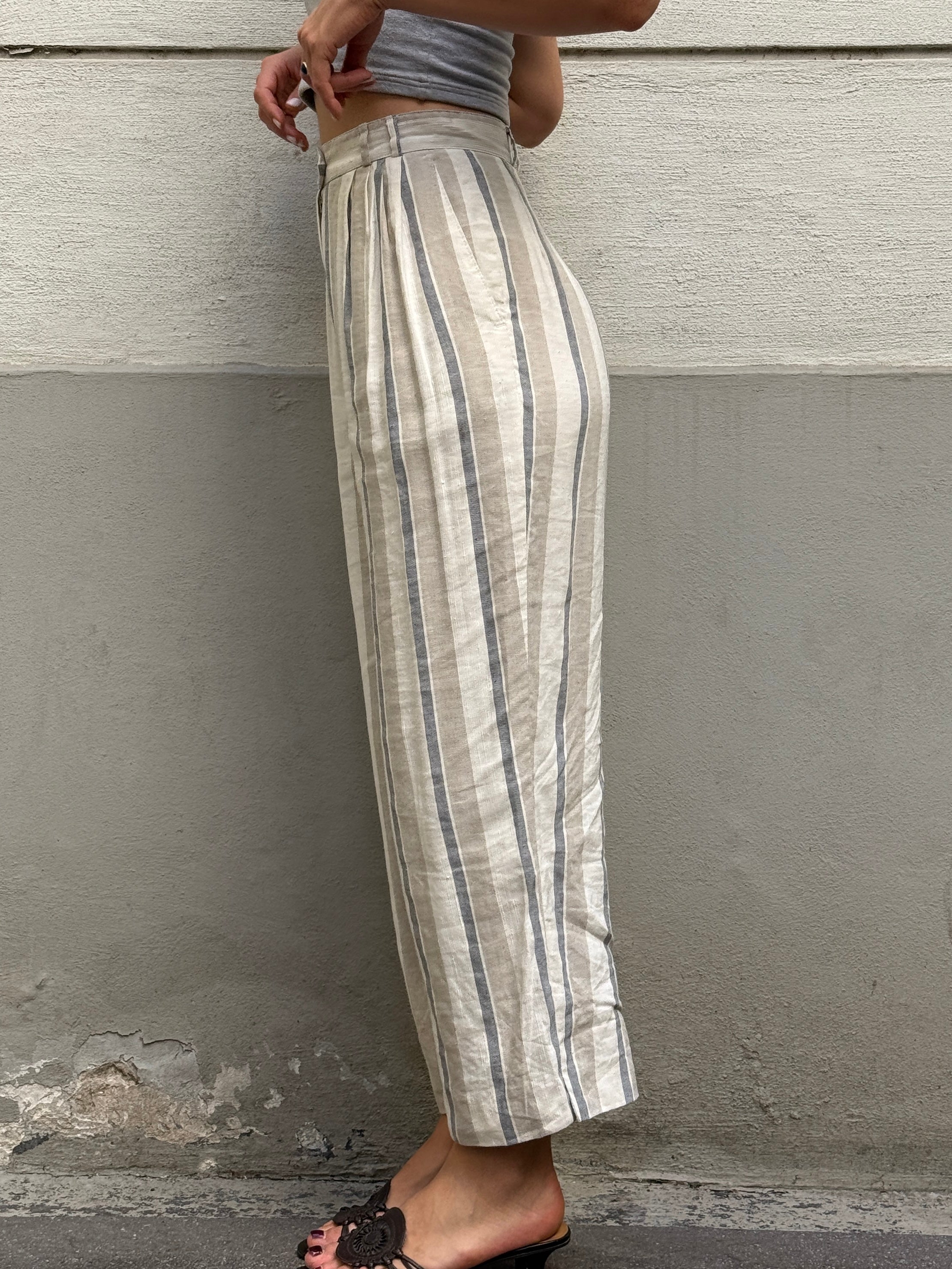 Vintage High Waisted 100% Linen Trousers S