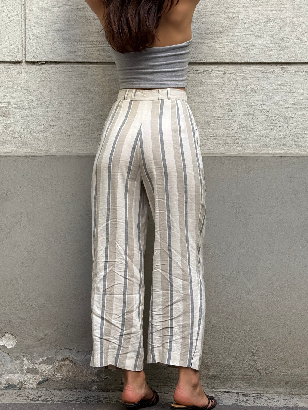 Vintage High Waisted 100% Linen Trousers S