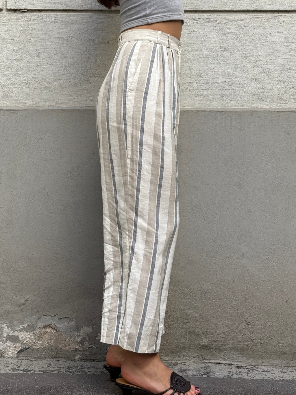 Vintage High Waisted 100% Linen Trousers S