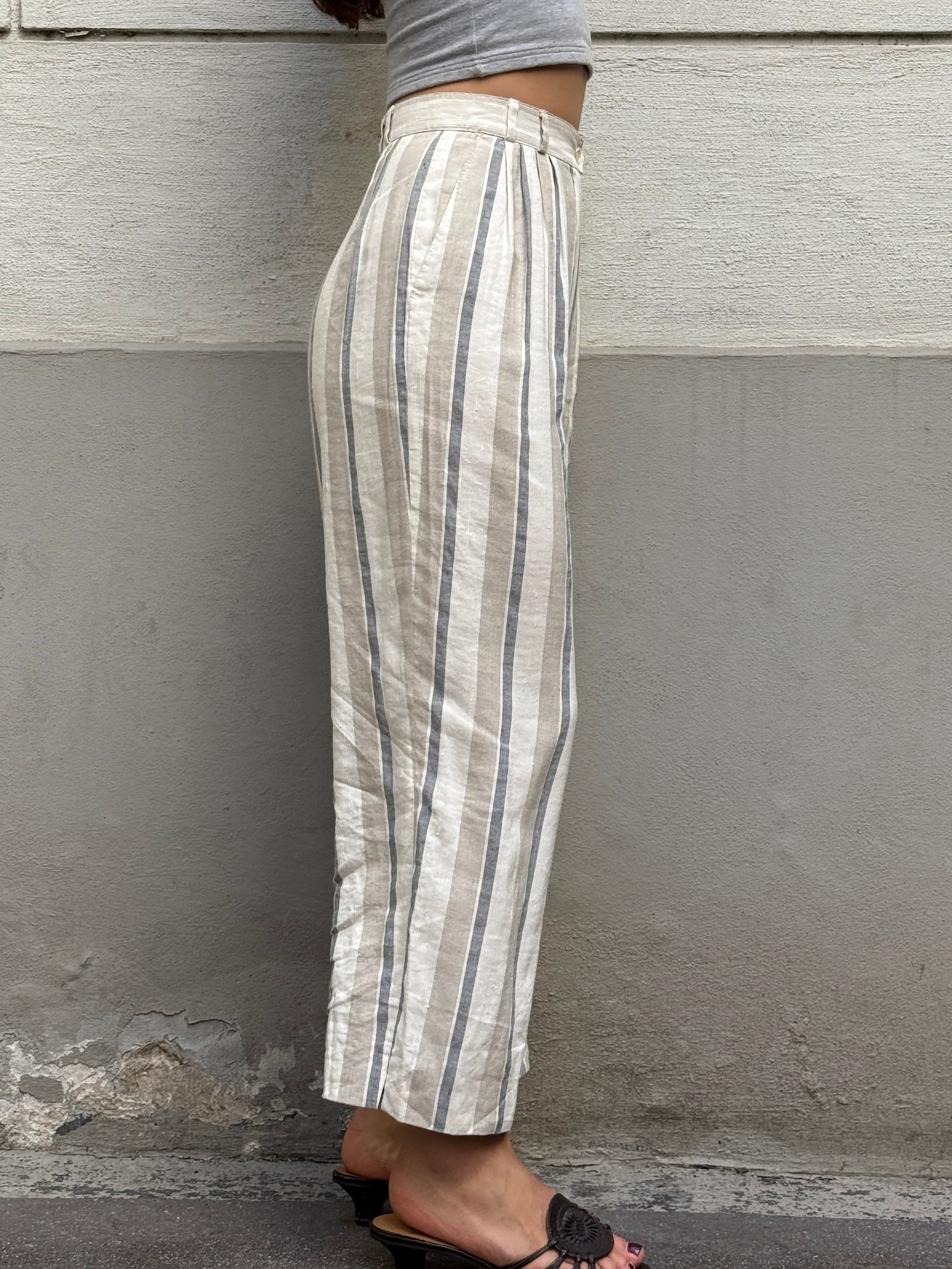 Vintage High Waisted 100% Linen Trousers S