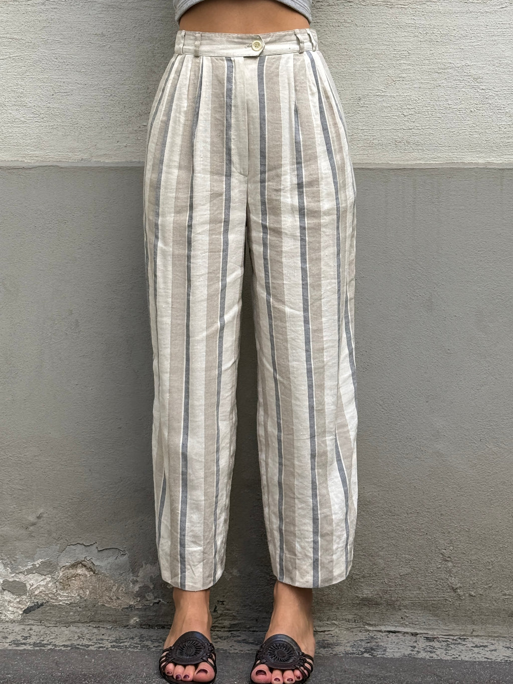 Vintage High Waisted 100% Linen Trousers S