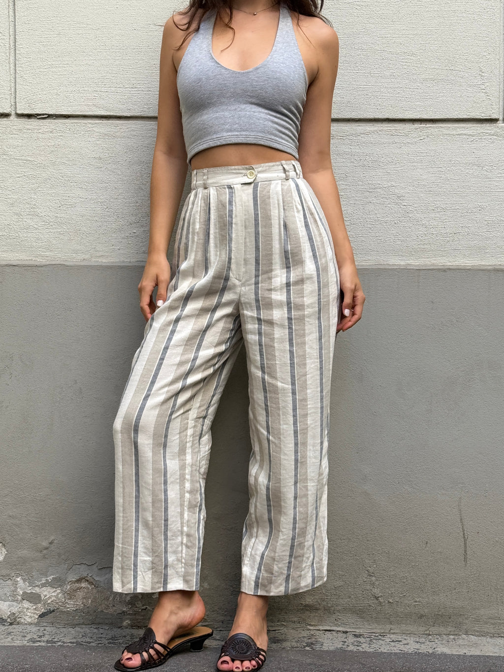 Vintage High Waisted 100% Linen Trousers S