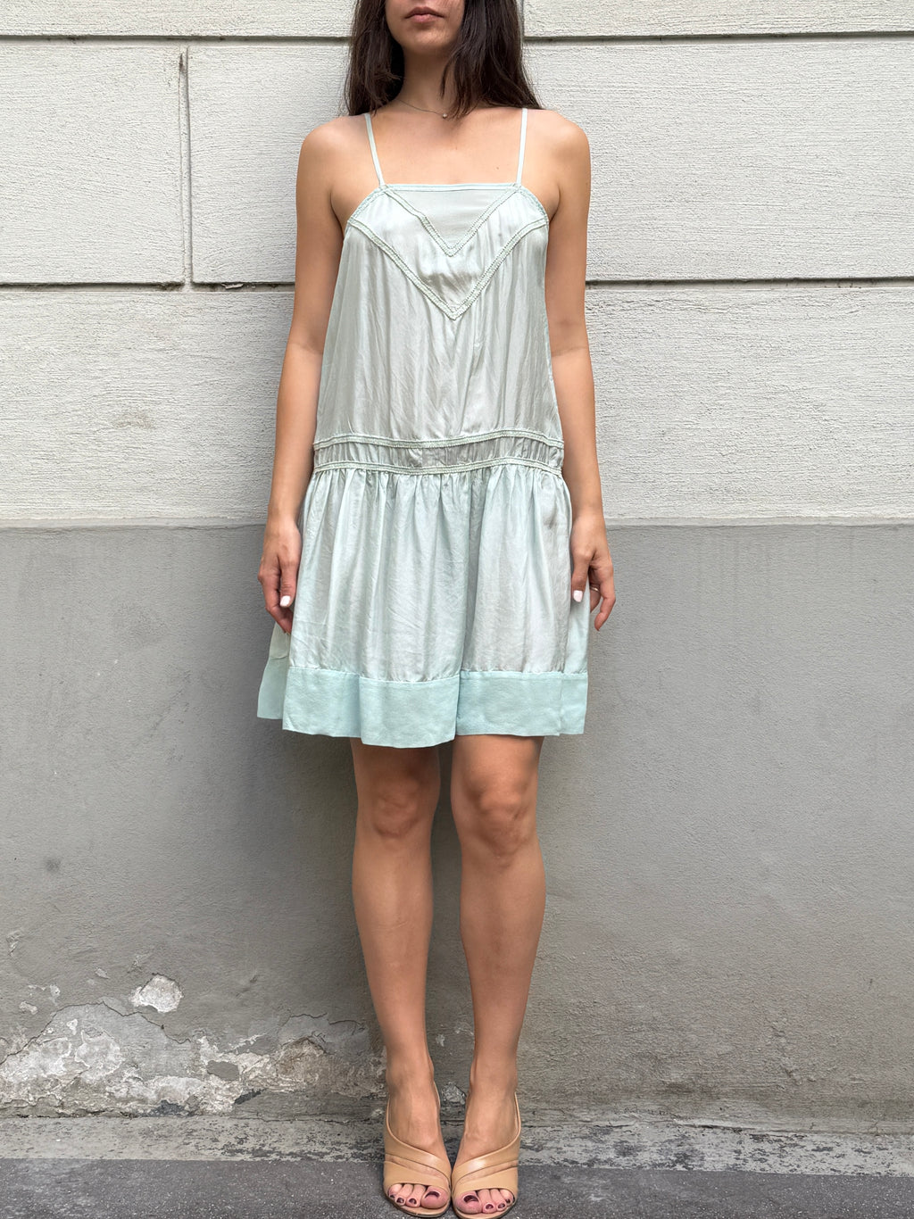 Vintage Y2K Light Turquoise 100% Silk Dress M