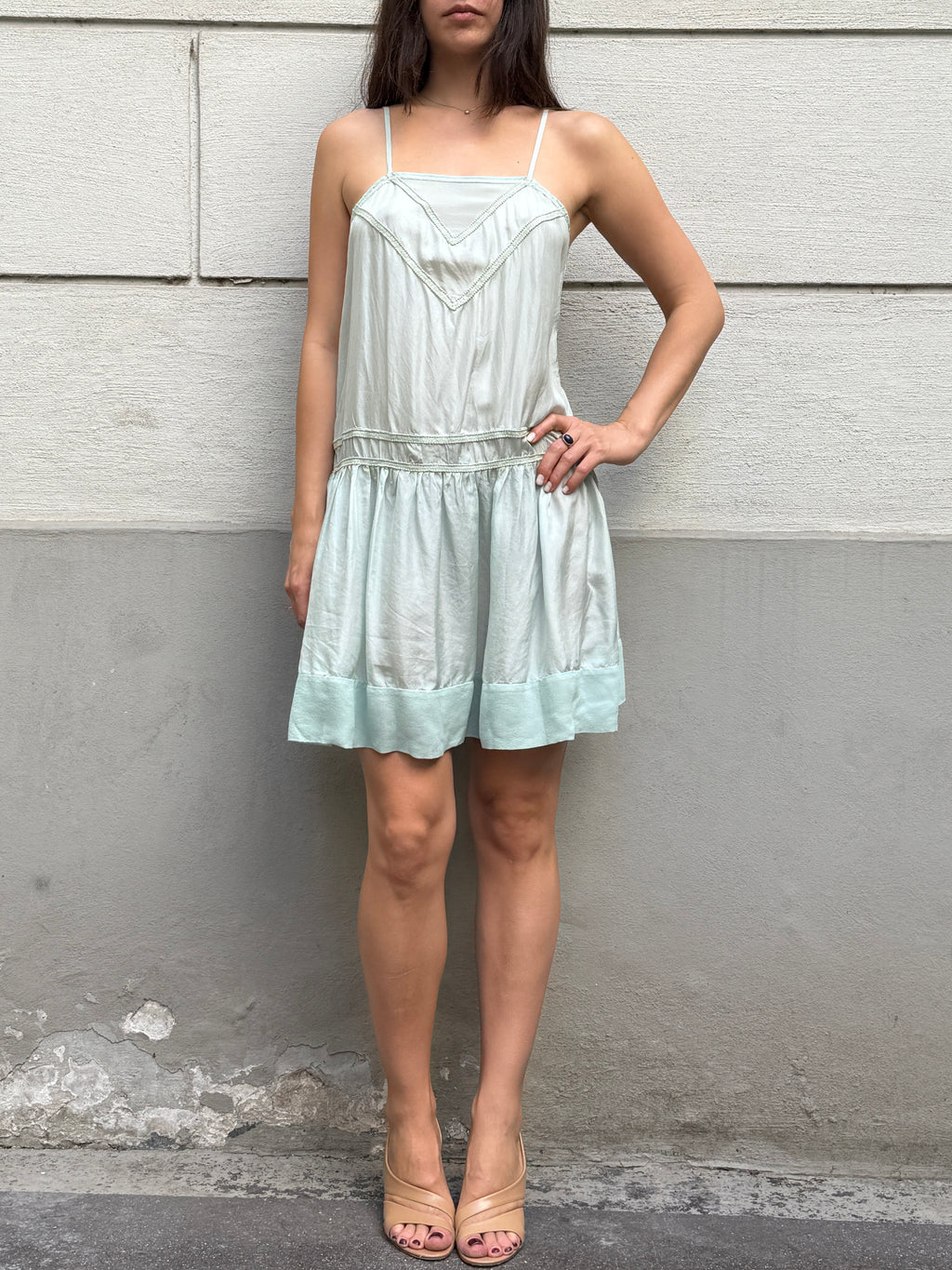 Vintage Y2K Light Turquoise 100% Silk Dress M