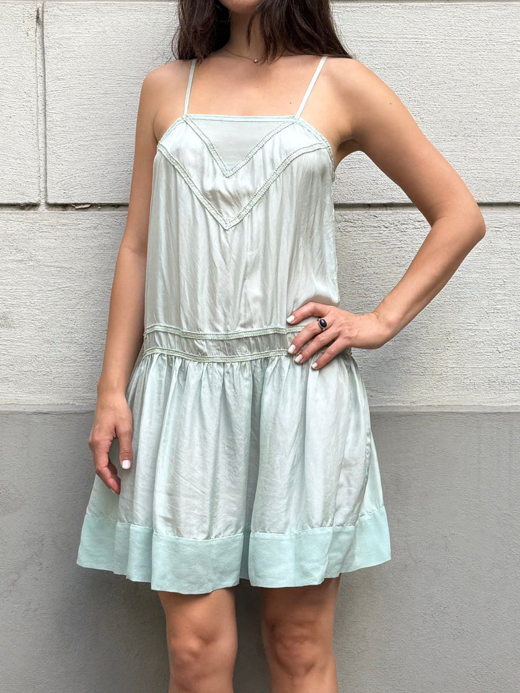 Vintage Y2K Light Turquoise 100% Silk Dress M