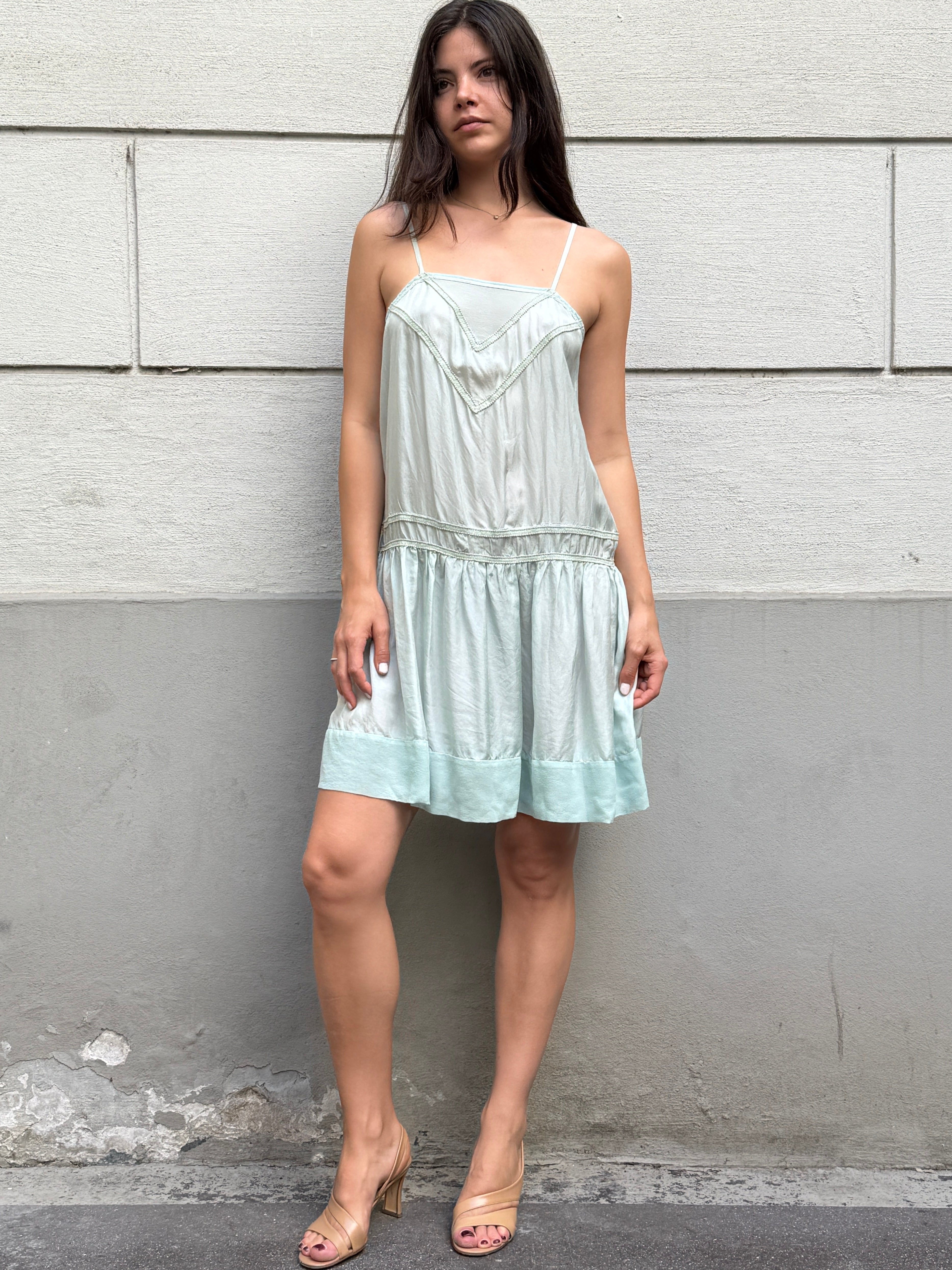 Vintage Y2K Light Turquoise 100% Silk Dress M
