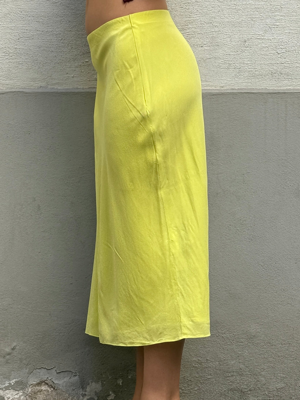 COS 100% Silk Neon Yellow Midi Skirt S/M