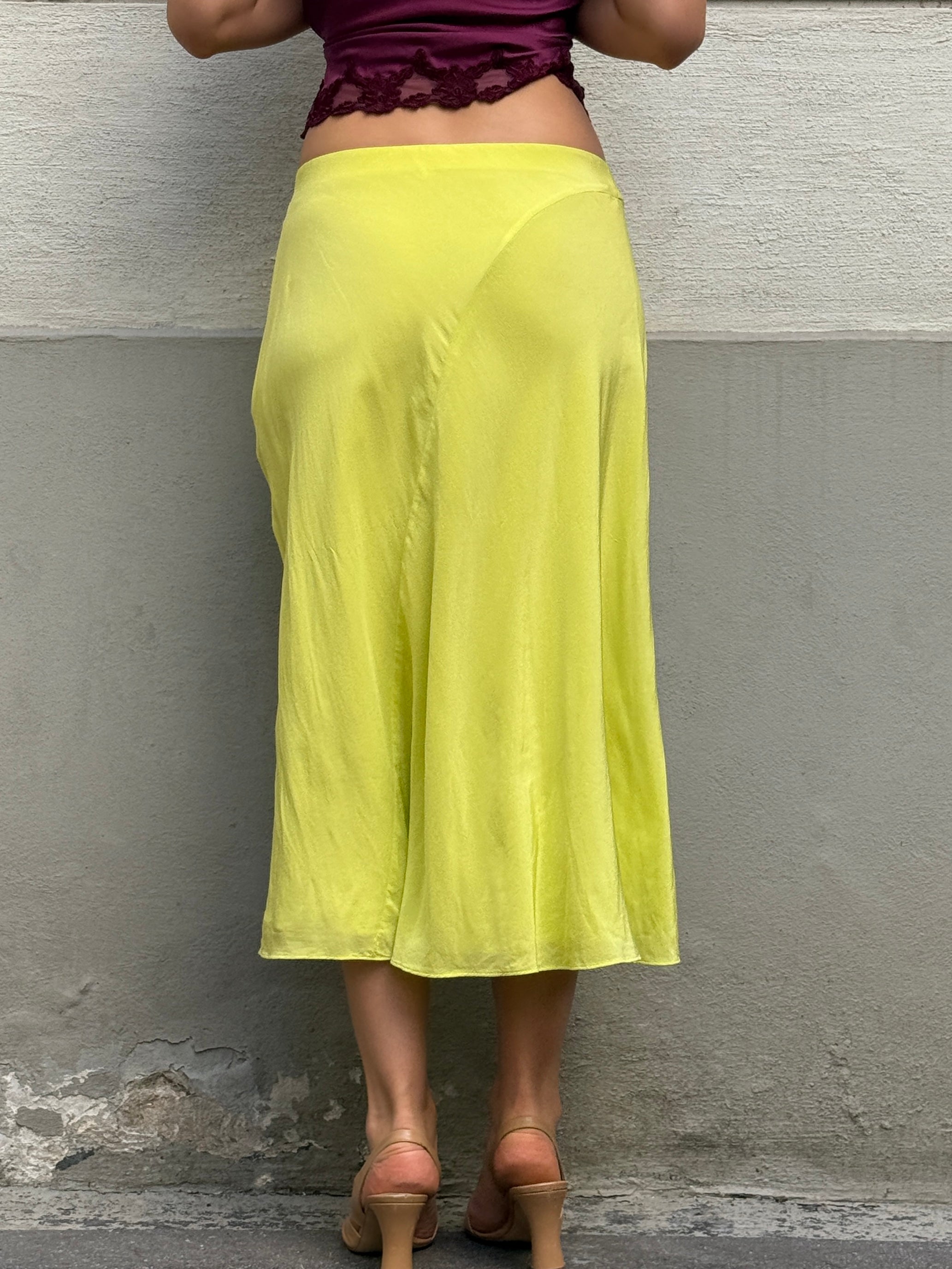 COS 100% Silk Neon Yellow Midi Skirt S/M