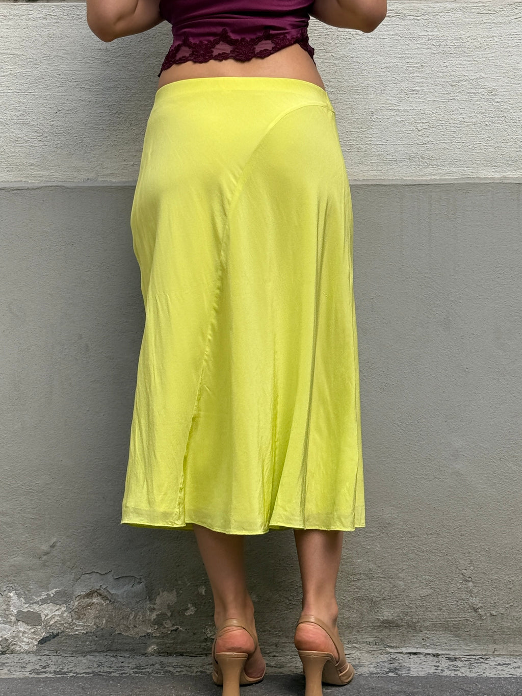 COS 100% Silk Neon Yellow Midi Skirt S/M