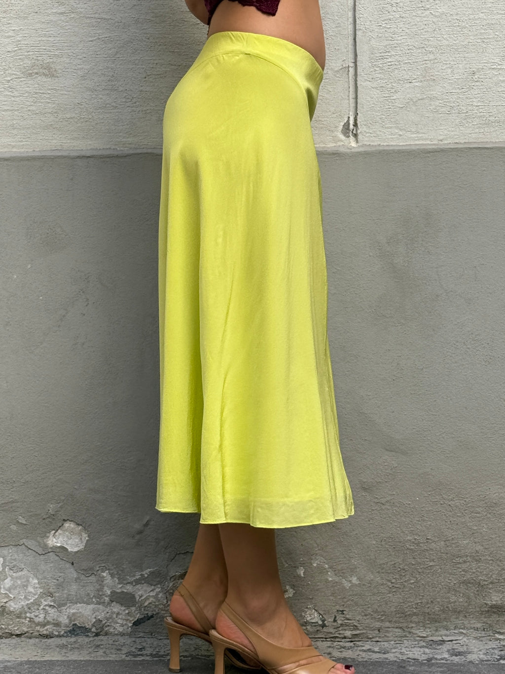COS 100% Silk Neon Yellow Midi Skirt S/M