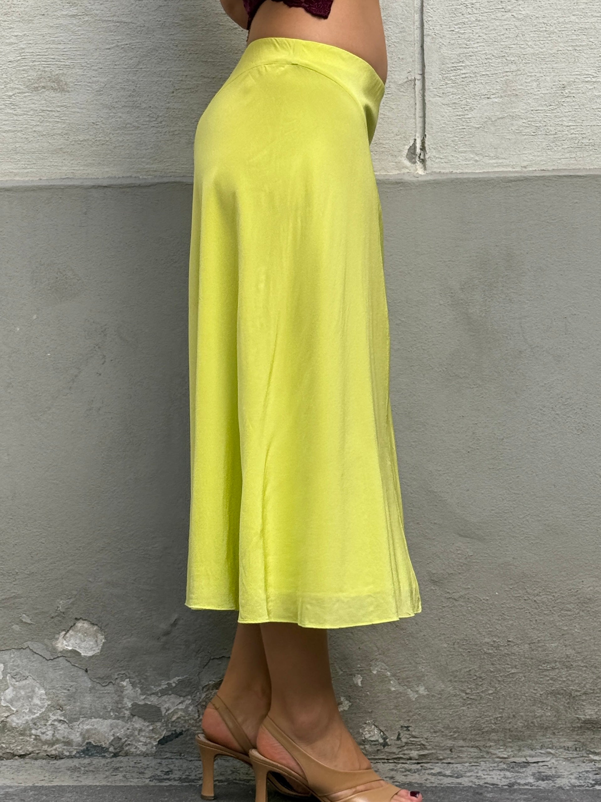 COS 100% Silk Neon Yellow Midi Skirt S/M