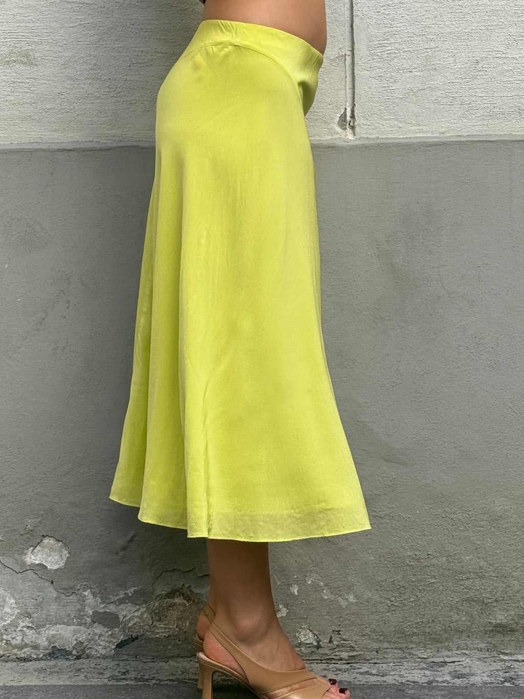 COS 100% Silk Neon Yellow Midi Skirt S/M