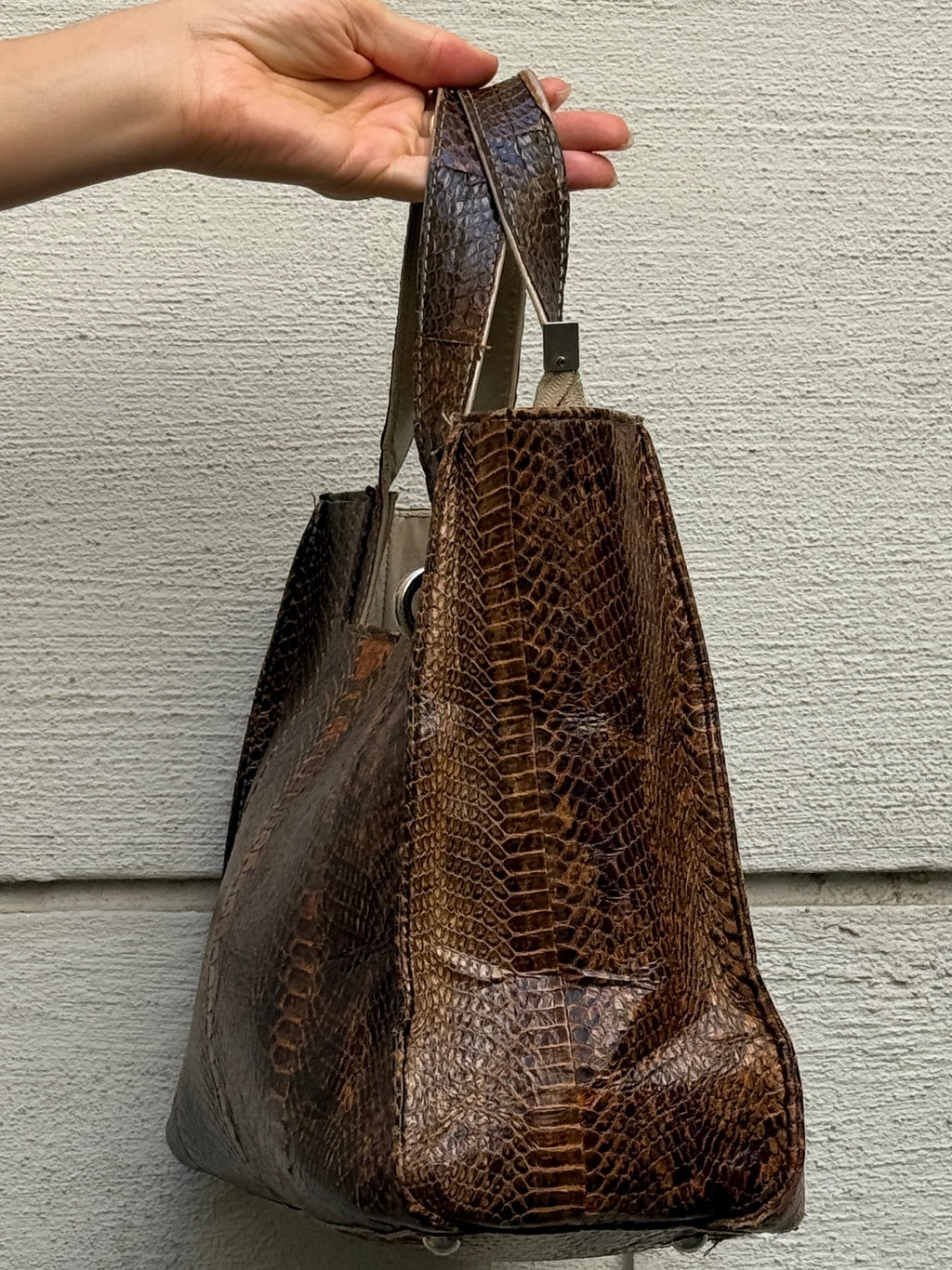 Vintage 100% Genuine Leather Snakeskin Brown Bag