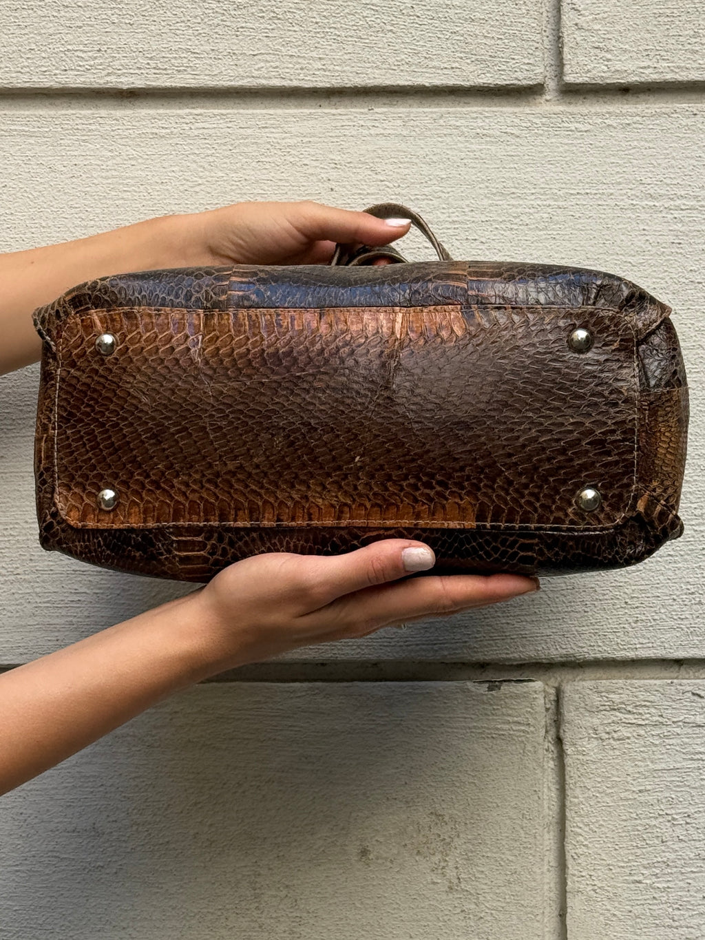 Vintage 100% Genuine Leather Snakeskin Brown Bag