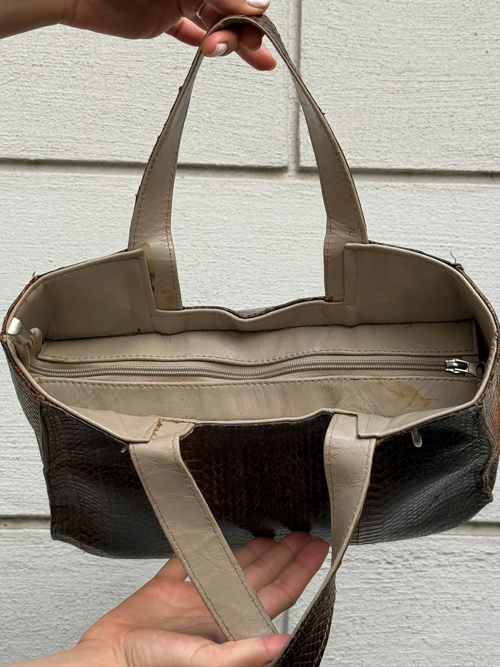 Vintage 100% Genuine Leather Snakeskin Brown Bag