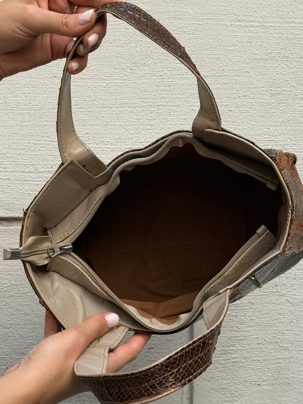 Vintage 100% Genuine Leather Snakeskin Brown Bag