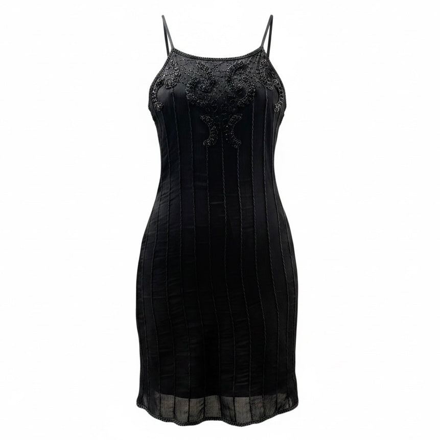 Vintage 100% Silk Beaded Sequin Dress M/L