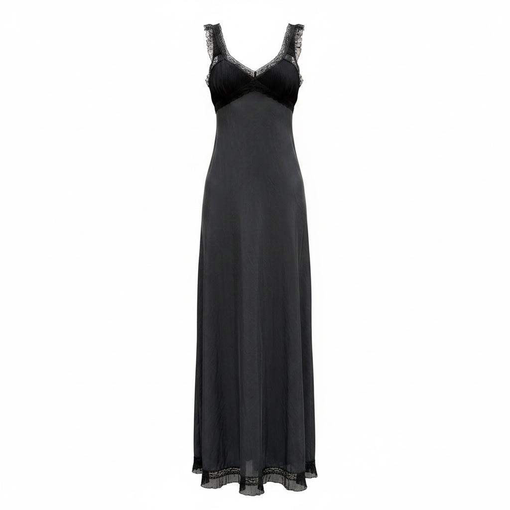 Vintage 100% Silk Washed Black Maxi Dress S