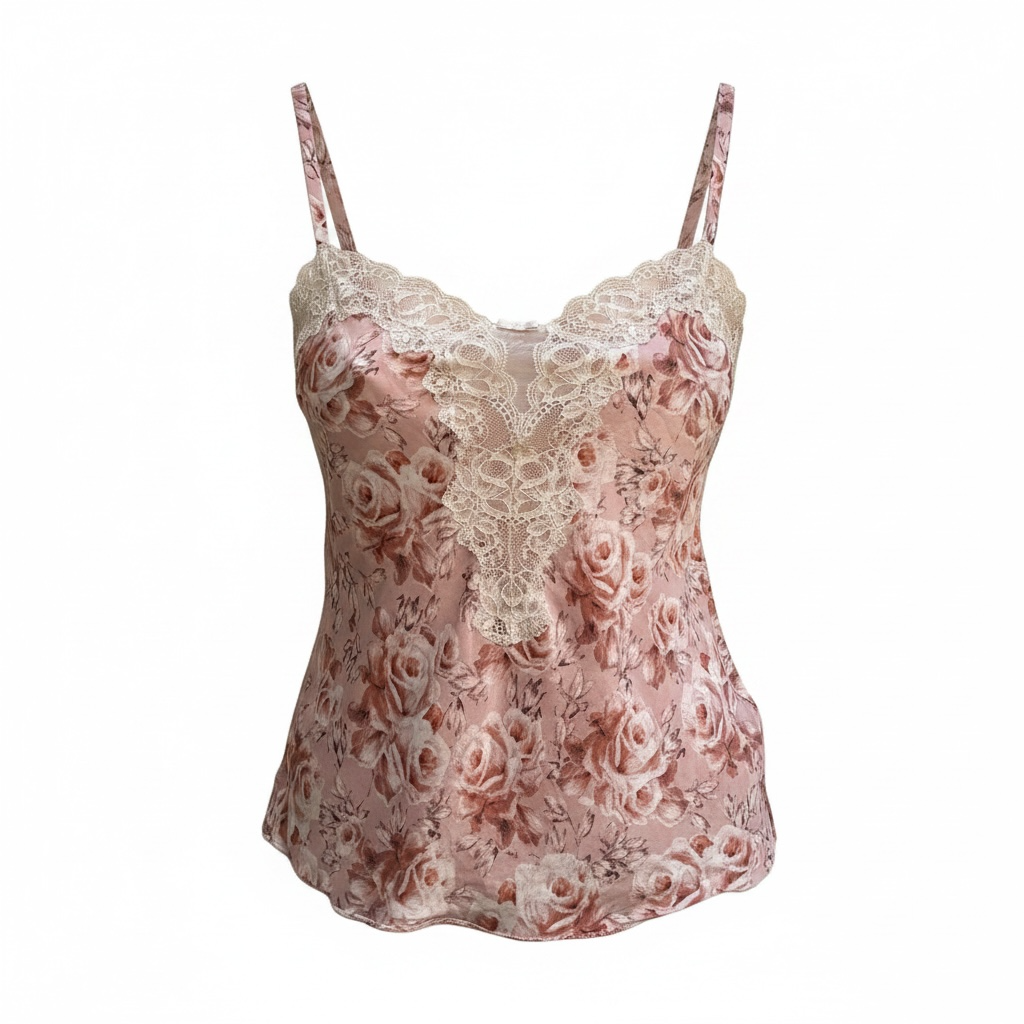Vintage 100% Silk Floral Lace Cami Tank Top S
