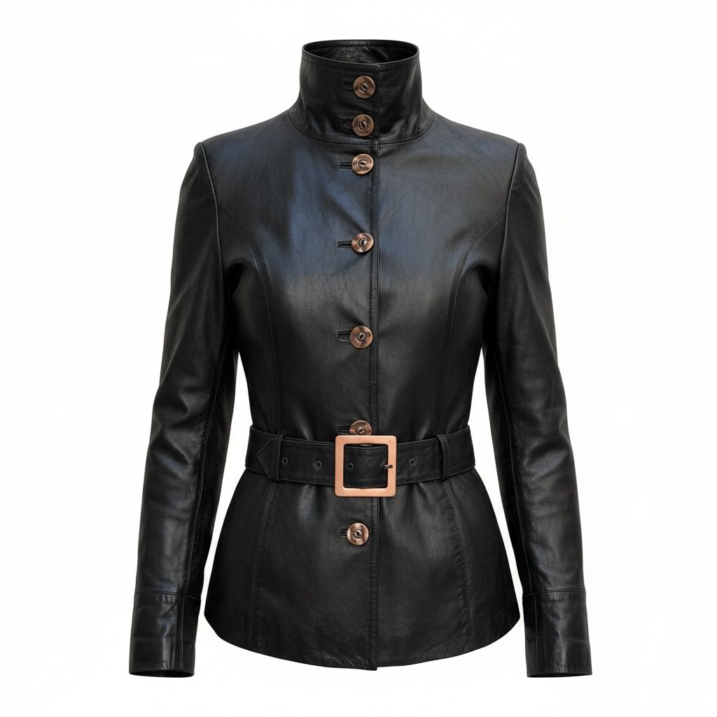Vintage High Neck 100% Genuine Leather Black & Rose Gold Jacket XS/S